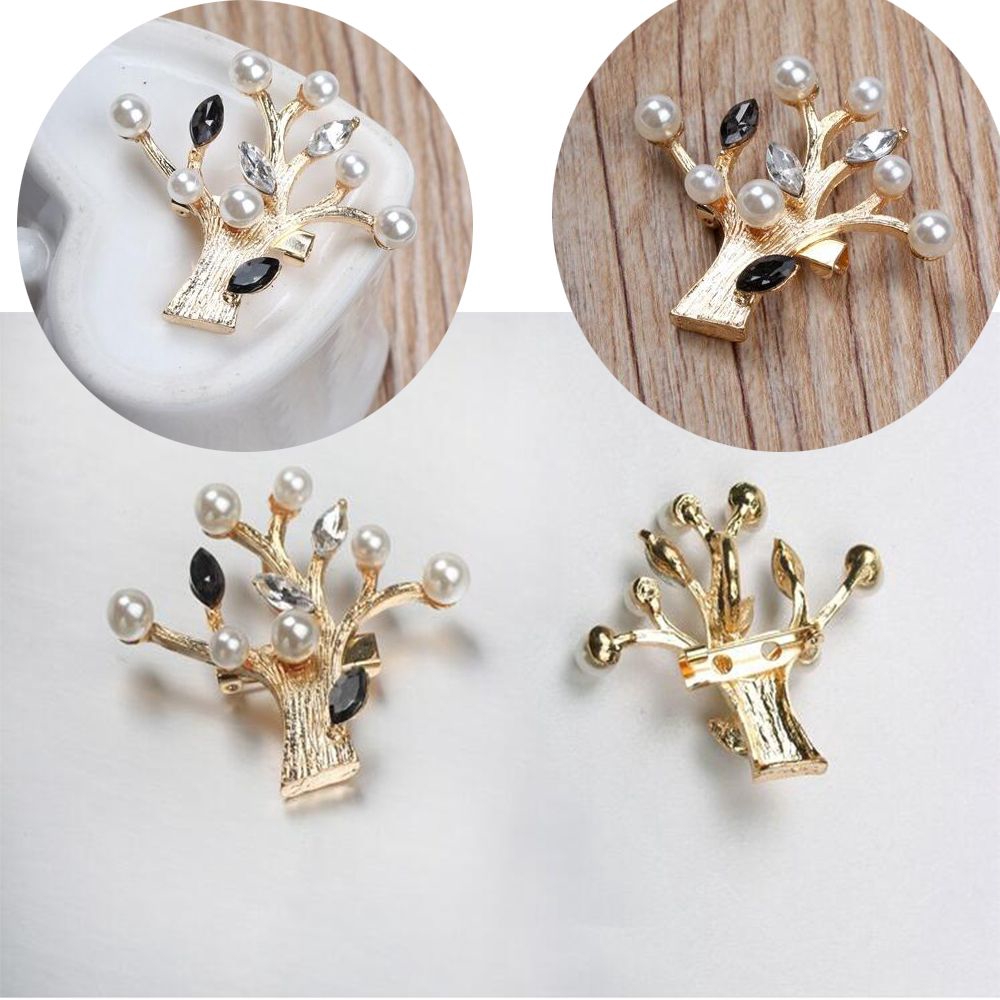 Huy hiệu cài áo hình cành cây đính ngọc thời trang