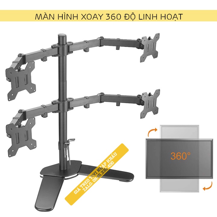 Giá Treo 4 Màn Hình Máy Tính 17 - 27 Inch Chân Đặt Bàn - Model: M044 - Tay Đỡ Bốn Màn Hình Xoay 360 Độ
