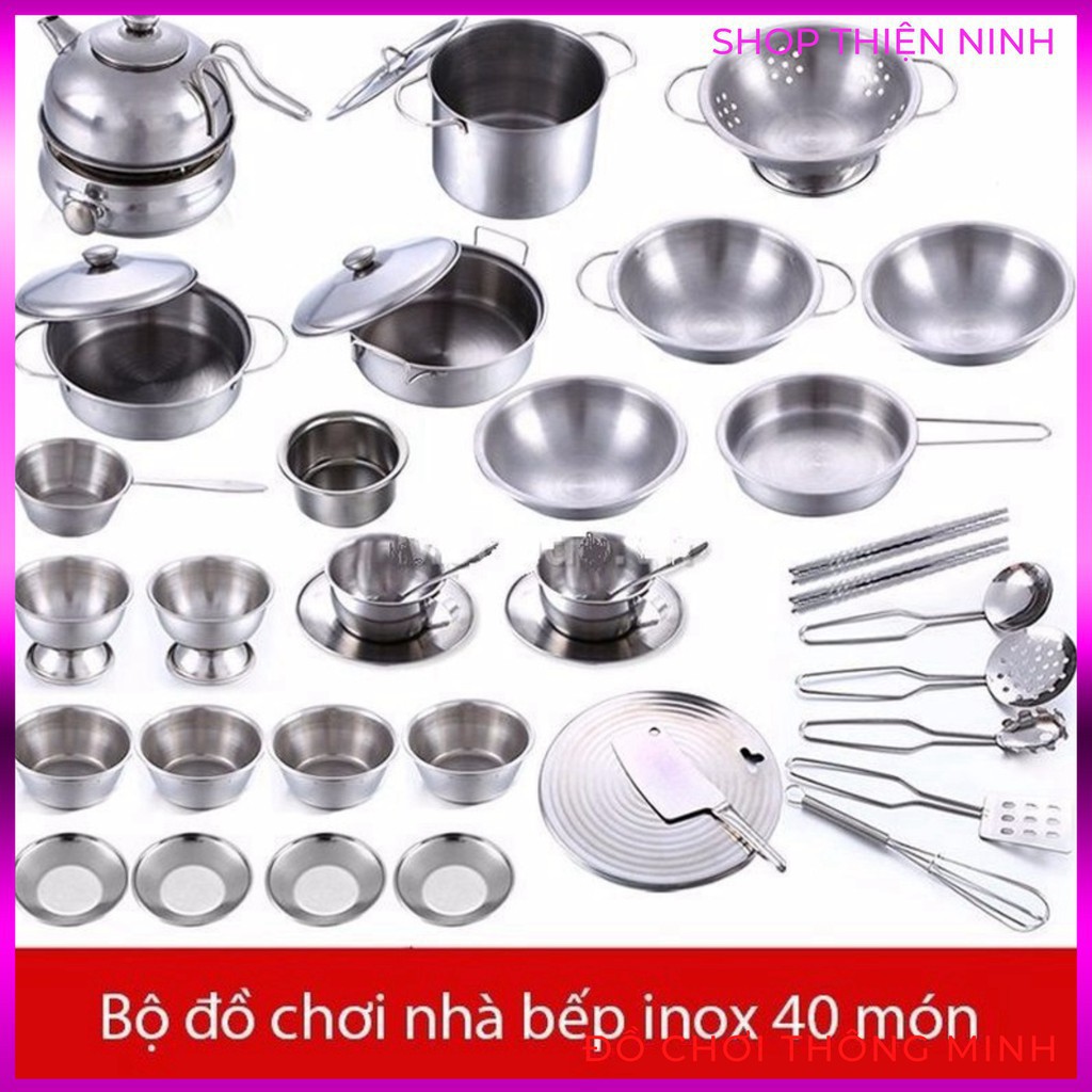 BỘ ĐỒ CHƠI nấu ăn BẰNG INOX 40 MÓN CHO BÉ YÊU