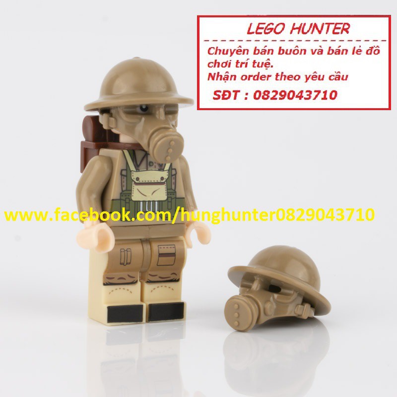 Xếp Hình Army WWII Phụ kiện Lính : Mũ mặt nạ phòng sinh hóa , mũ sắt lính Anh