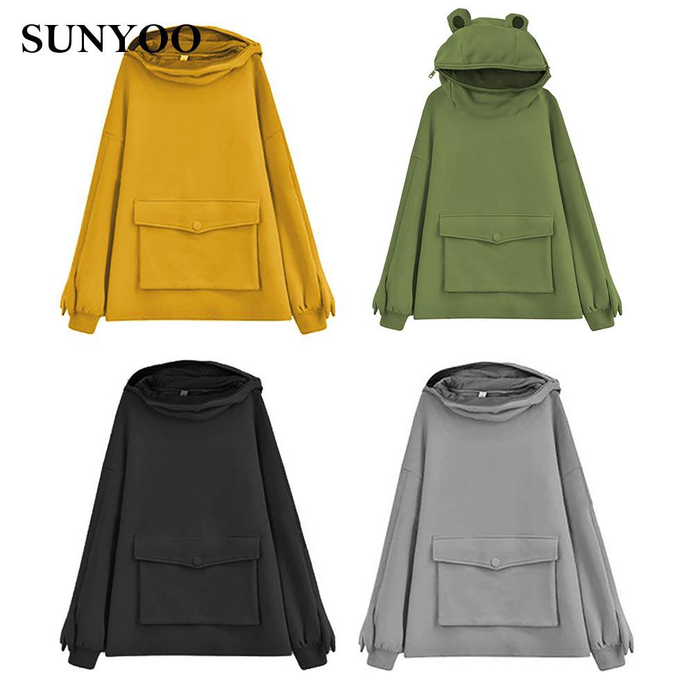 Áo Hoodie Có Khóa Kéo In Hình Ếch Dễ Thương Cho Nữ