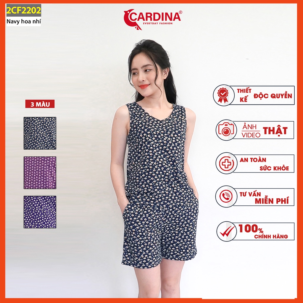 Đồ bộ nữ CARDINA chất cotton Organic quần đùi áo sát nách co giãn 4 chiều họa tiết 2CF22