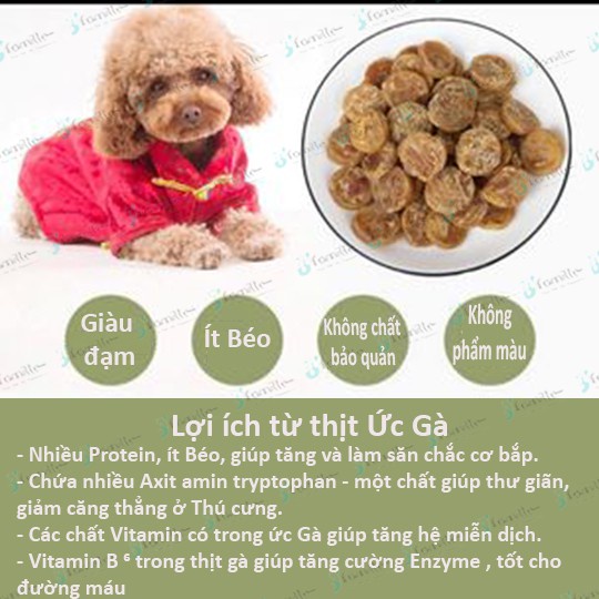 [100% THỊT GÀ]Treat Thưởng Huấn Luyện Chó Cưng JFamille, Khô Gà Lát Tròn, Pet Snack Dinh Dưỡng Giàu Đạm, Gói 100g. JF117