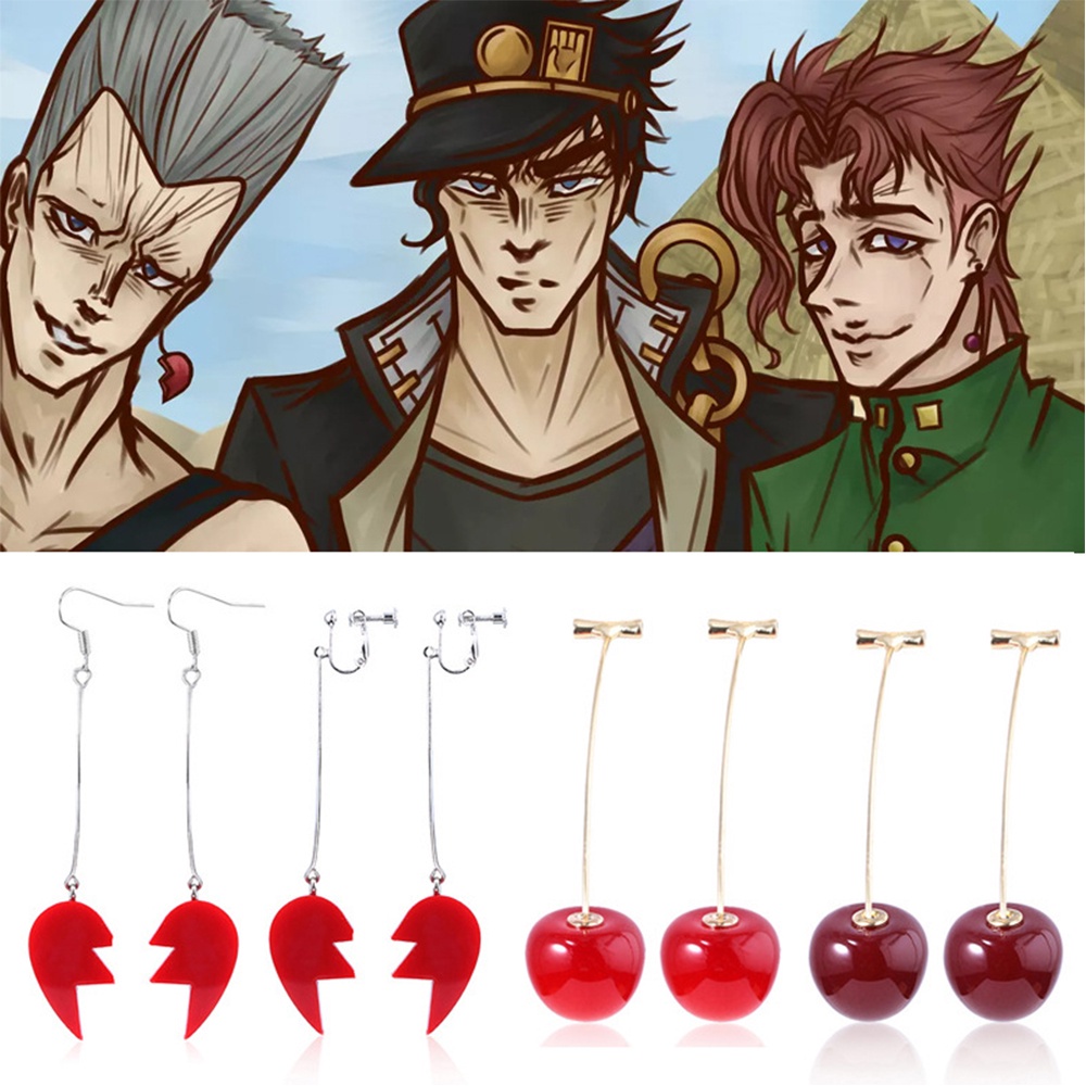 Hoa tai dạng kẹp hình trái tim phong cách anime JoJos Bizarre Adventure Kakyoin Noriaki Rohan Kibe dành cho cả nam và nữ
