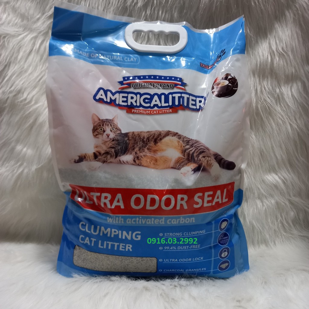 Cát vệ sinh cho mèo than hoạt tính America Litter 10L 7kg ít bụi, khử mùi và thấm hút tốt