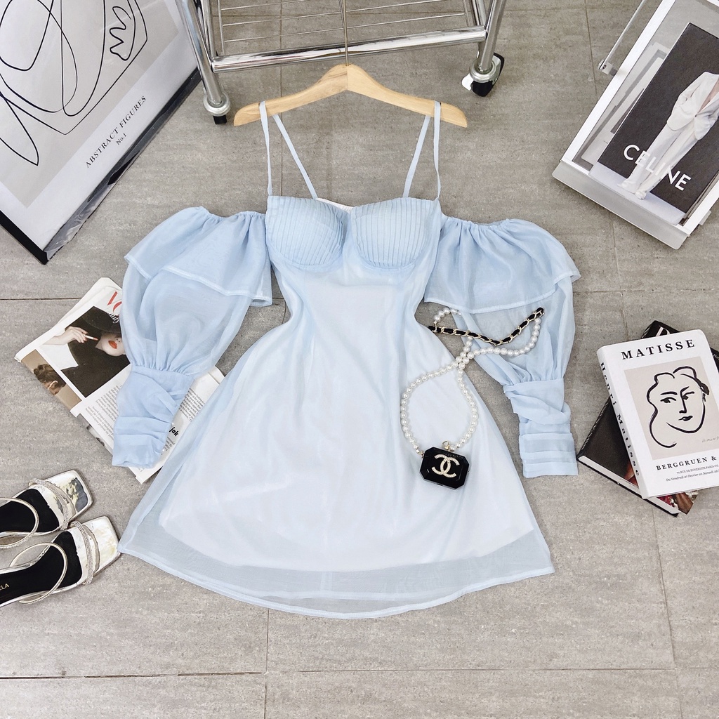 ĐẦM XANH 2S TAY PHỒNG PHỐI VOAN RỚT