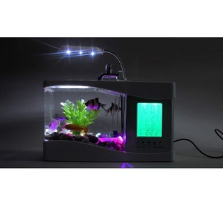 Bể cá mini để bàn kiêm Đồng hồ, Lịch hiển thị đèn led