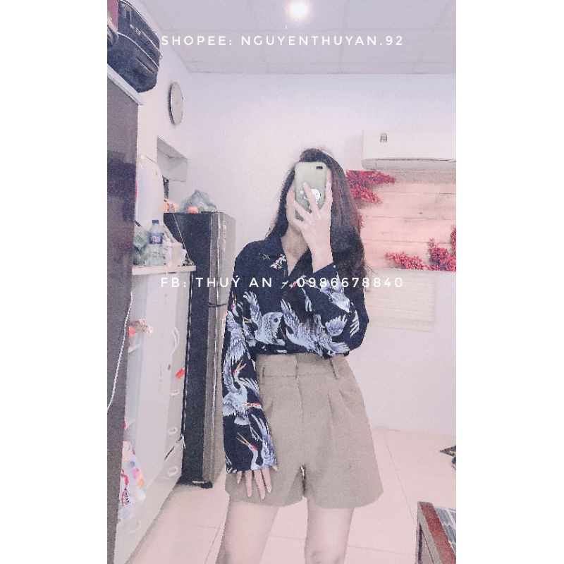 Áo sơ mi họa tiết chim cò