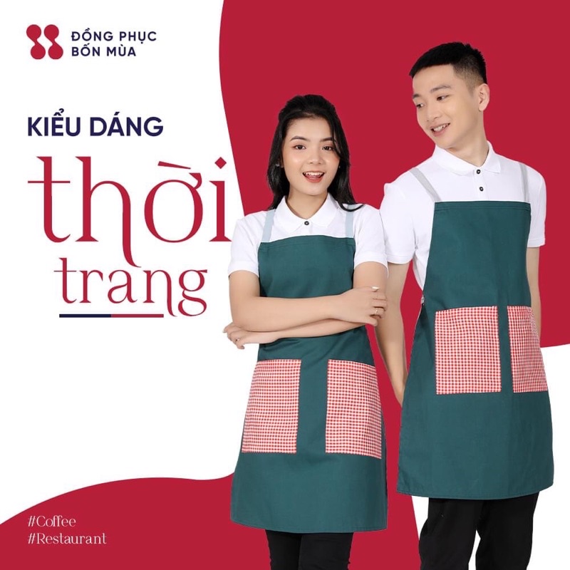 Tạp Dề Yếm Màu Xanh Cổ Vịt Phối Túi Kẻ Caro Đỏ, Dây Đeo Xanh Dương Nhạt Đồng Phục Đẹp Giá Siêu Rẻ - ĐỒNG PHỤC BỐN MÙA