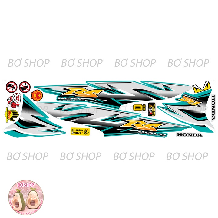 Tem rời WAVE ALPHA 110  Mẫu Chữ RS - BƠ SHOP  - Tem chế 3 lớp cao cấp