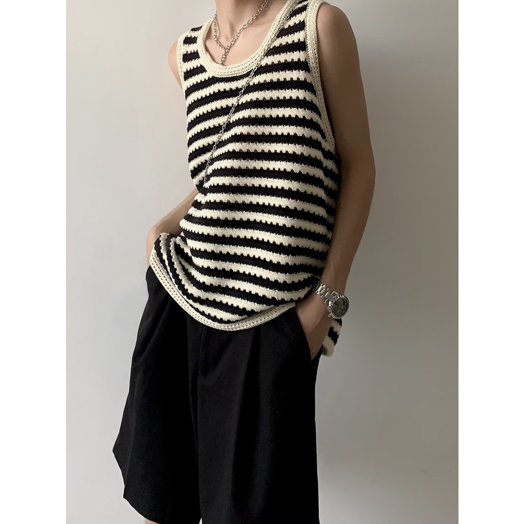 Áo thun nam ba lỗ kẻ sọc trắng den thời trang cho cặp dôi Hàn quốc cho nữ bigsize áo phông unisex tay lỡ form rộng áo ba lỗ cổ Sát Nách  simple new tops Mùa Hè fashion Thao đáng yêu mát chất vải Đẹp nhiên thoáng khí Co Giãn Tốt cao cấp top