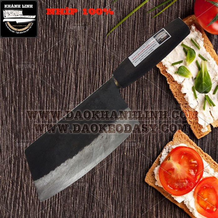 Dao nhà bếp - Dao phở chặt cán đen (dao chặt thịt gà vuông) làm bằng nhíp 100% - Khánh Linh (Đa Sỹ)