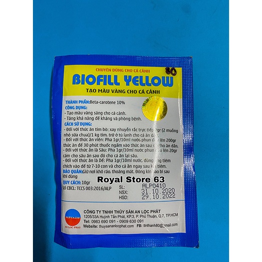 Biofill Yellow An Lộc Phát tăng màu vàng cho cá cảnh gói 10g