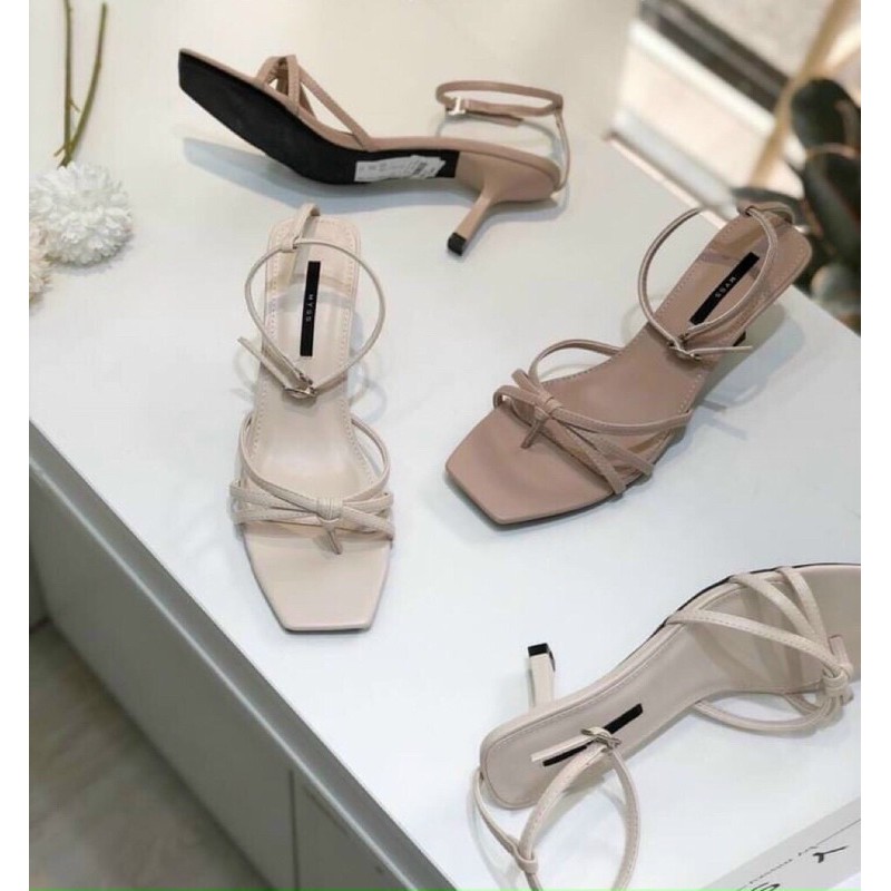 Sandal 3 dây mảnh gút nơ da mềm gót 6p ( hàng đẹp)