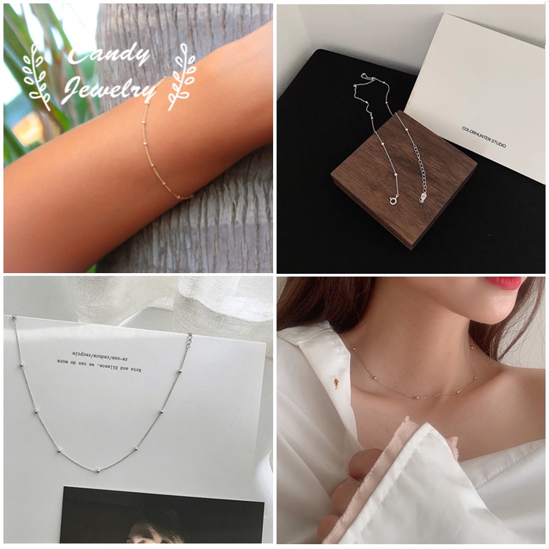 Set vòng cổ và vòng tay đính hạt đơn giản thời trang Hàn Quốc (có bán lẻ)