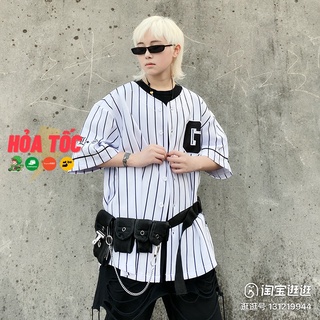 Áo bóng chày BASEBALL nam nữ phối sọc đen unisex