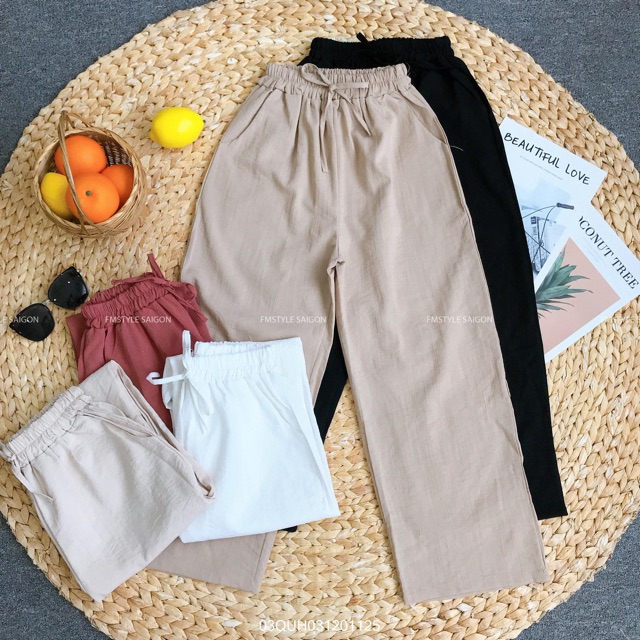 Quần culottes đũi dáng dài, quần suông ống rộng lưng thun dáng đẹp Fmstyle Saigon H0310QU03013