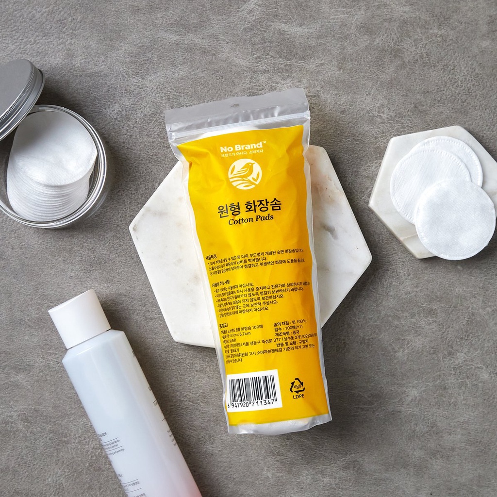 Bông tẩy trang Cotton No Brand Hàn Quốc loại tròn/vuông - 부드러운 화장솜 - Gói 100/240 miếng