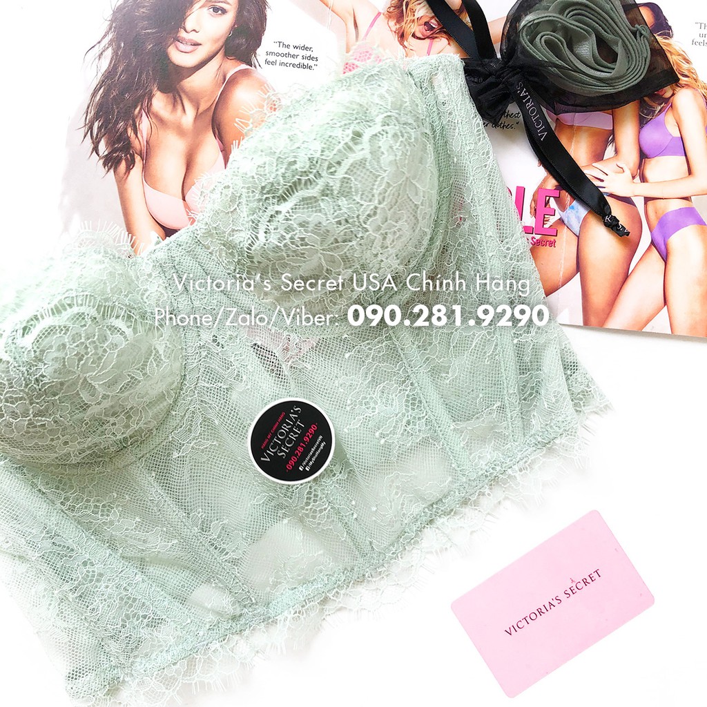 A70 - Áo Vic Mỹ xanh ren  không mút, khoá kéo, Dream Angels, Palse Sky - Victoria's Secret