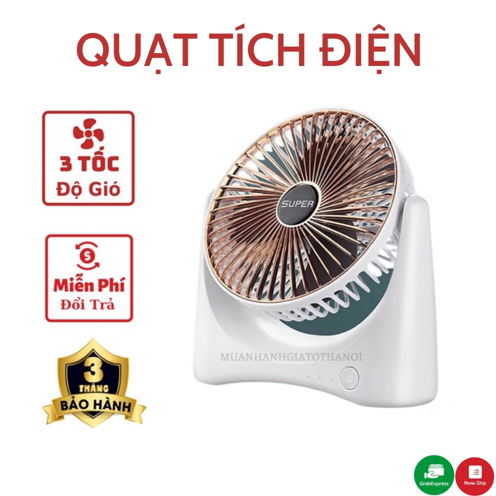 Quạt Sạc Tích Điện Để Bàn Super Fan 3 Chế Độ, Quạt Để Giường Không Gây Tiếng Ồn Sử Dụng Cổng Sạc USB Tiện Dụng