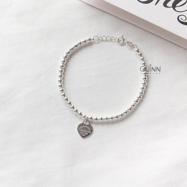 Lắc tay bi tim Tif, lắc tay bi bạc 925 treo trái tim sang chảnh Quinn Jewelry
