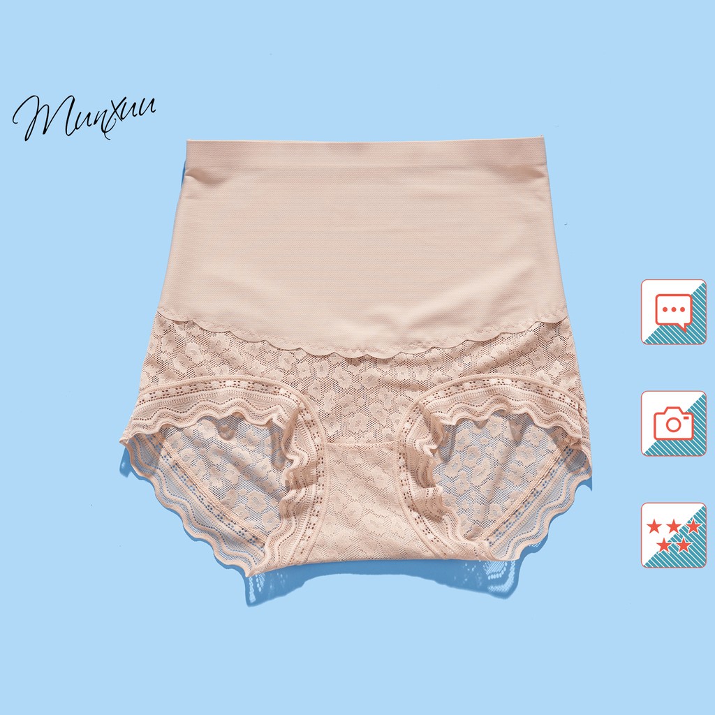Quần lót gen bụng nữ cạp cao thon gọn bụng, nâng mông, chất liệu su lạnh mềm mại phối ren - MUNXUU GB01