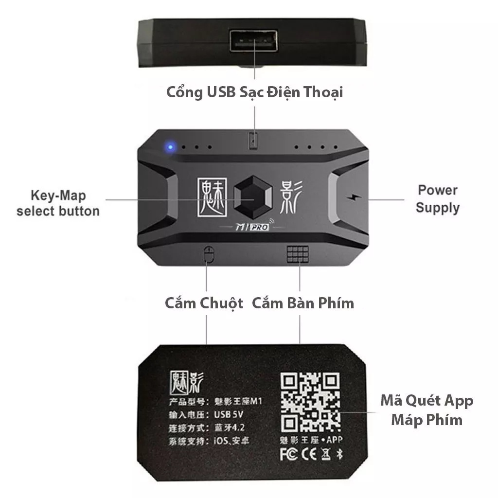 Meiying M1 Pro - bộ chuyển đổi bàn phím chuột chơi PUBG Mobile, Free Fire