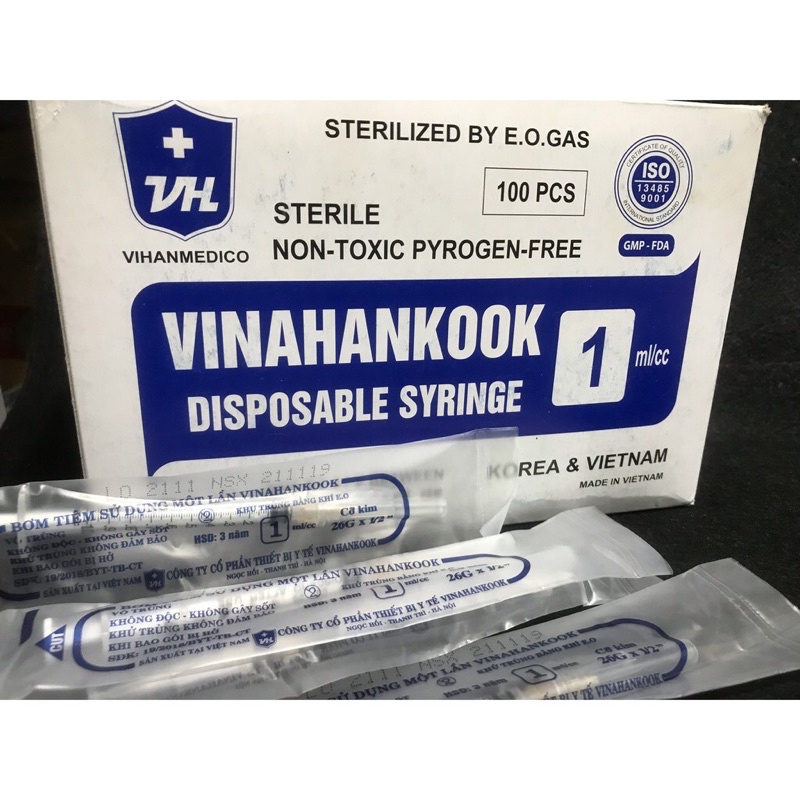 Bơm tiêm 1cc vô trùng Vinahankook (Hộp 100 cây)