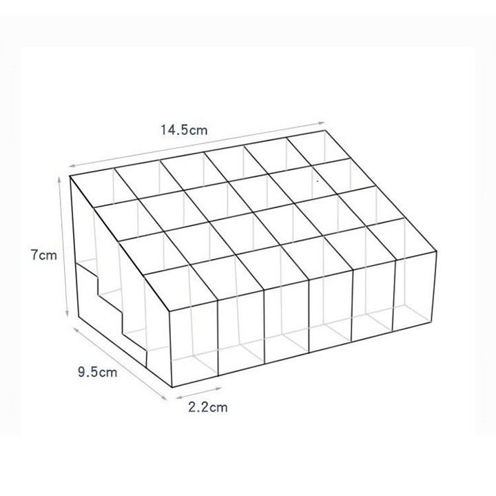 Khay kệ đựng hình hộp đựng son 24 ô có thể chứa được mĩ phẩm nhỏ hoặc cọ trang điểm chất liệu nhựa cao cấp trong xuốt