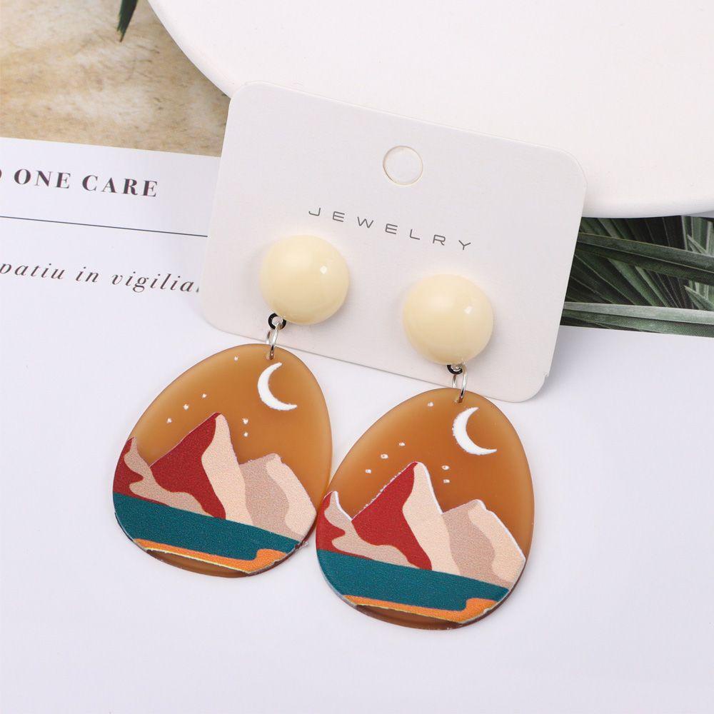 Bông Tai Dáng Dài Họa Tiết Hoa Hồng / Hình Học Màu Cầu Vồng Hoạt Hình