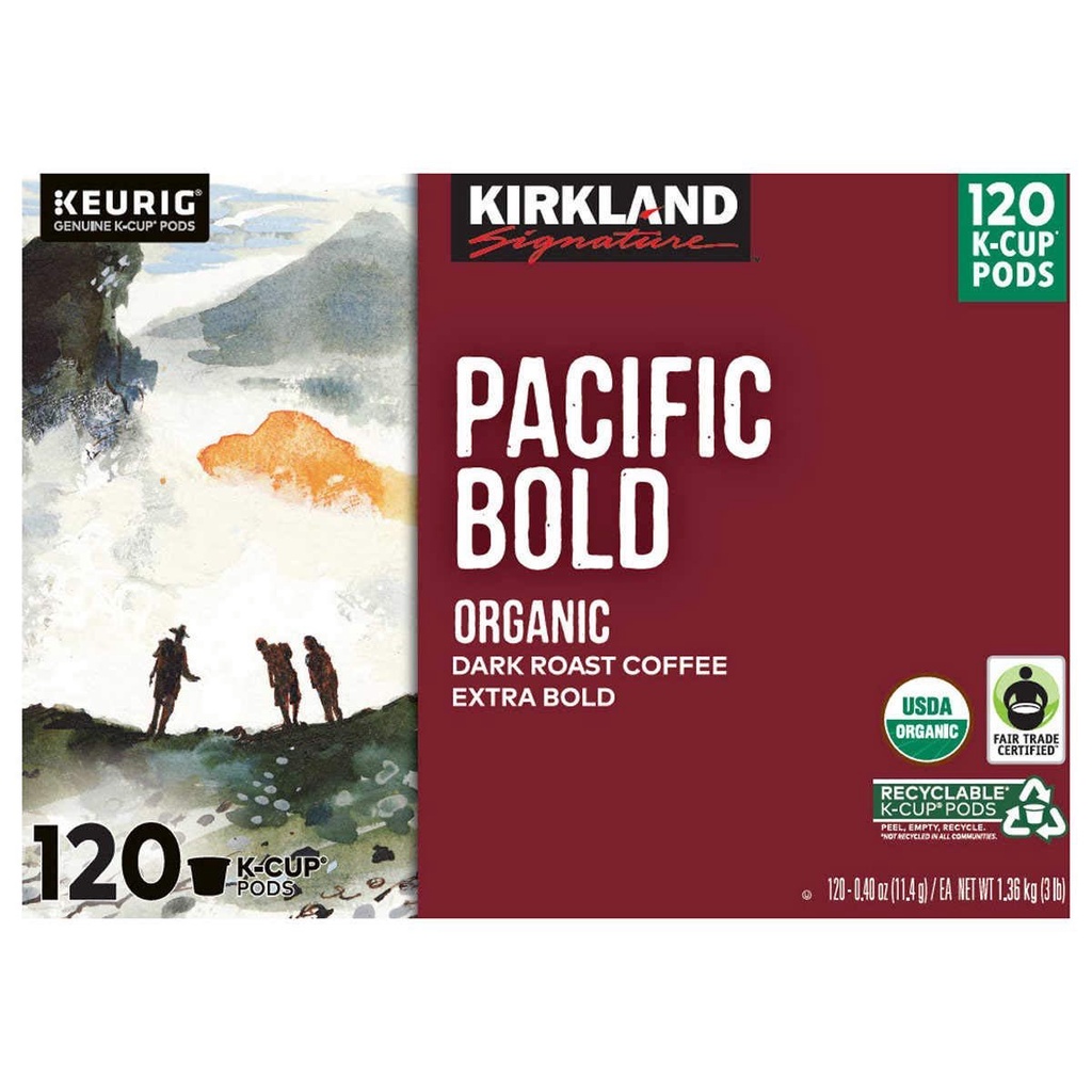 [1 THÙNG]CÀ PHÊ RANG ĐẬM HỮU CƠ DẠNG CỐC KIRKLAND SIGNATURE COFFEE ORGANIC PACIFIC BOLD K-CUP POD 120 CUPS - USA