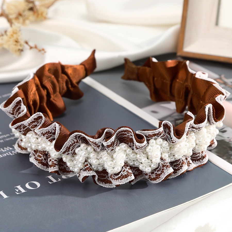 Cài tóc phối ren xếp ly đính ngọc trai giả phong cách Hàn Quốc thanh lịch cho nữ