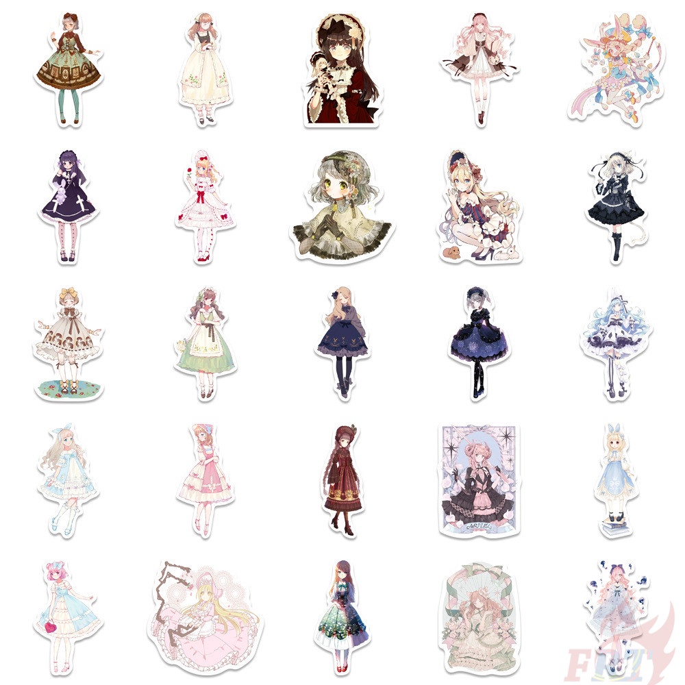 Bộ 110 miếng dán hình cô gái lolita trang trí vali / ván trượt / laptop