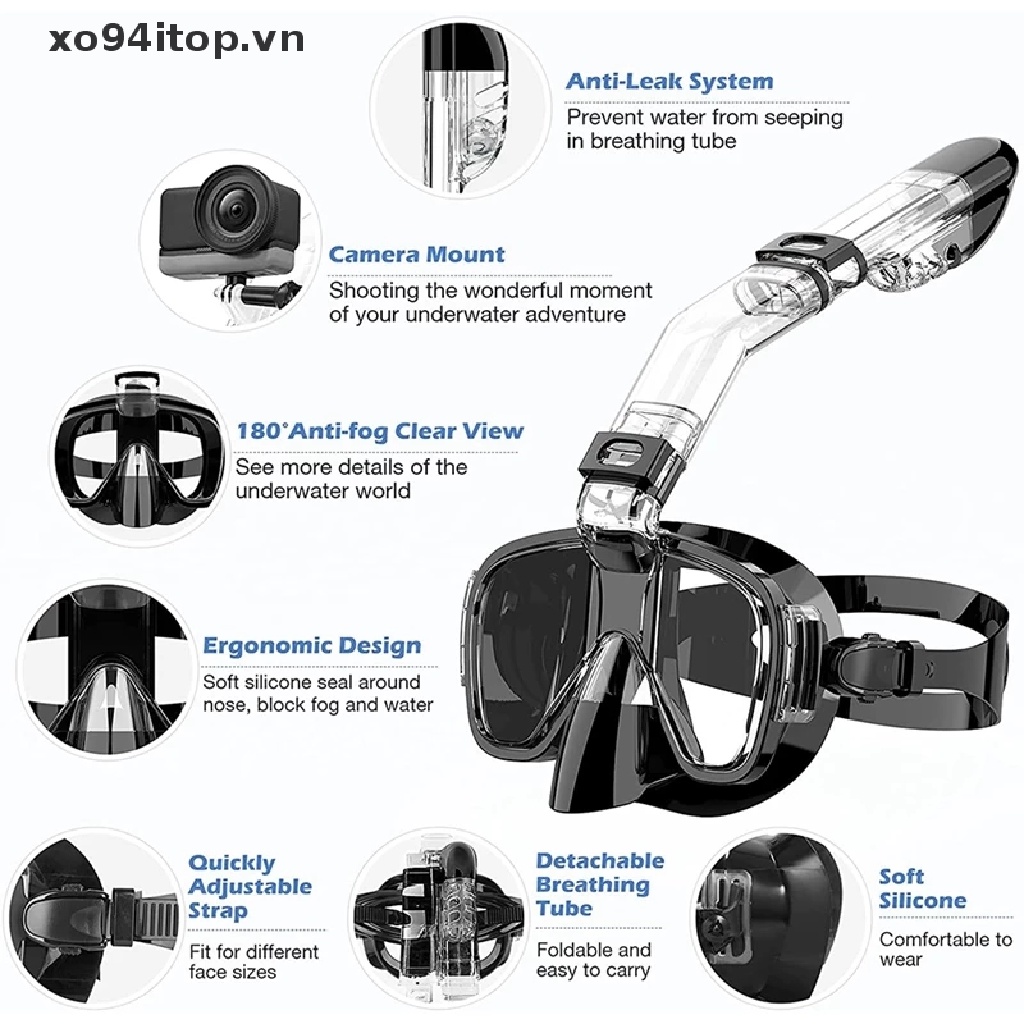 Bộ Mặt Nạ Lặn Có Thể Gấp Gọn Kèm Giá Đỡ Camera Tiện Lợi