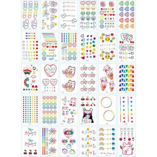 Combo 30 tấm hình xăm nước hình xăm dán tatoo mini stickers anime emoji cảm xúc cute đẹp dễ thương giá rẻ