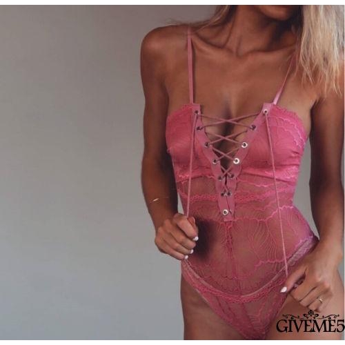 Jumpsuit ngủ ren hoa phối dây đan chéo ngực gợi cảm | BigBuy360 - bigbuy360.vn
