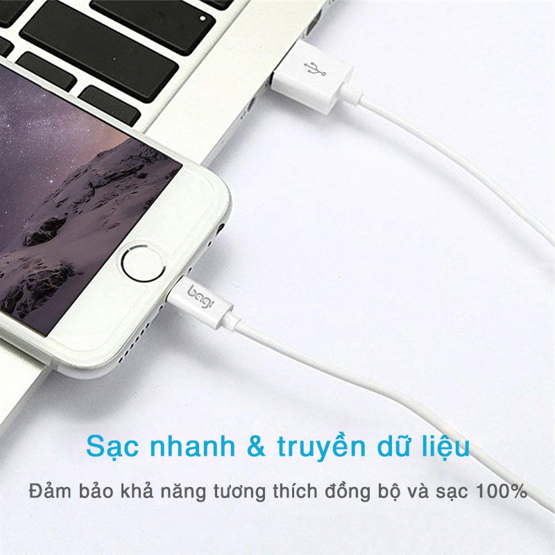 [BAGI] Dây cáp sạc iPhone/ iPad IB100 1m- chính hãng BH 1 năm - iphone 5, 5s, 6, 6s 7, 7 Plus, 8, 8 Plus X 12 pro 11 pr