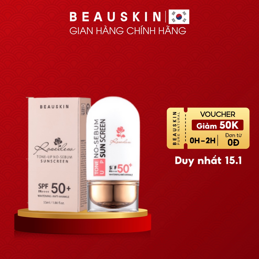 Kem Chống Nắng Kiềm Dầu, Nâng Tông BEAUSKIN RoseDew Toneup No Sebum Sunscreen SPF 50+/ PA++++ 55ml - 00007