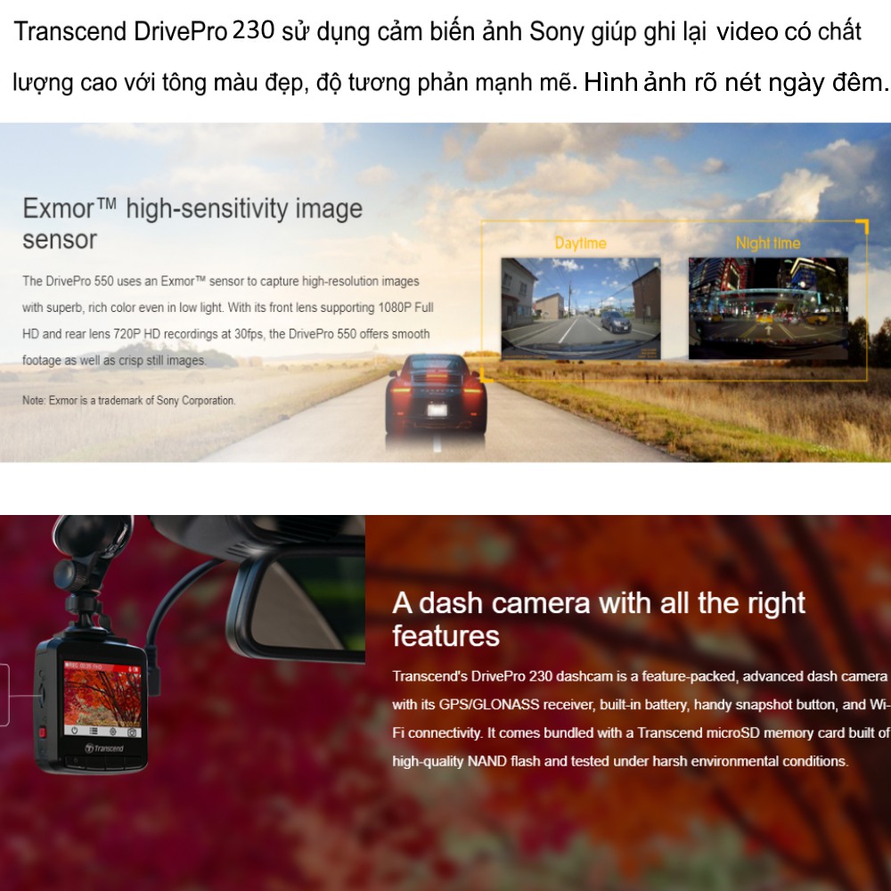 Camera Hành Trình Transcend DrivePro 230 (Kèm Thẻ Nhớ 32Gb)