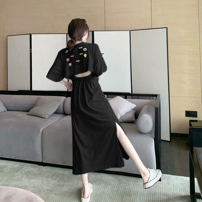 Đầm Thun Ngắn Tay Dáng Dài Xẻ Tà Và Đầm Dài Qua Gối Thời Trang Mùa Hè Dành Cho Nữ
