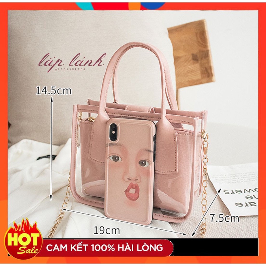 TÚI XÁCH 2 TRONG 1 TRONG SUỐT NHỎ XINH HOT HIT THỜI TRANG PHONG CÁCH HÀN QUỐC TUI01