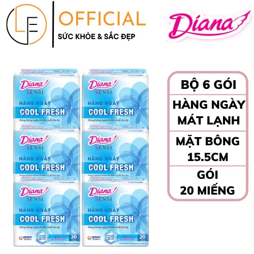 [Bộ 6 Gói] Băng vệ sinh Diana hàng ngày Cool Mát Lạnh - 20 miếng