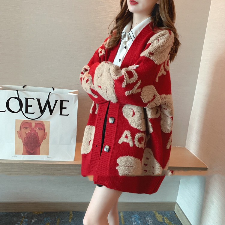 Áo khoác cardigan dệt kim dáng rộng phong cách Phương Tây 2021 dễ thương cho nữ