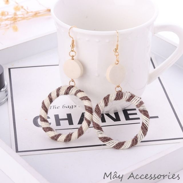 Bông tai thiết kế khoen tròn sợi chỉ vải sọc kiểu khuyên tai Hàn Quốc (đỏ xanh) [Mây Collections - mùa hè rực rỡ]