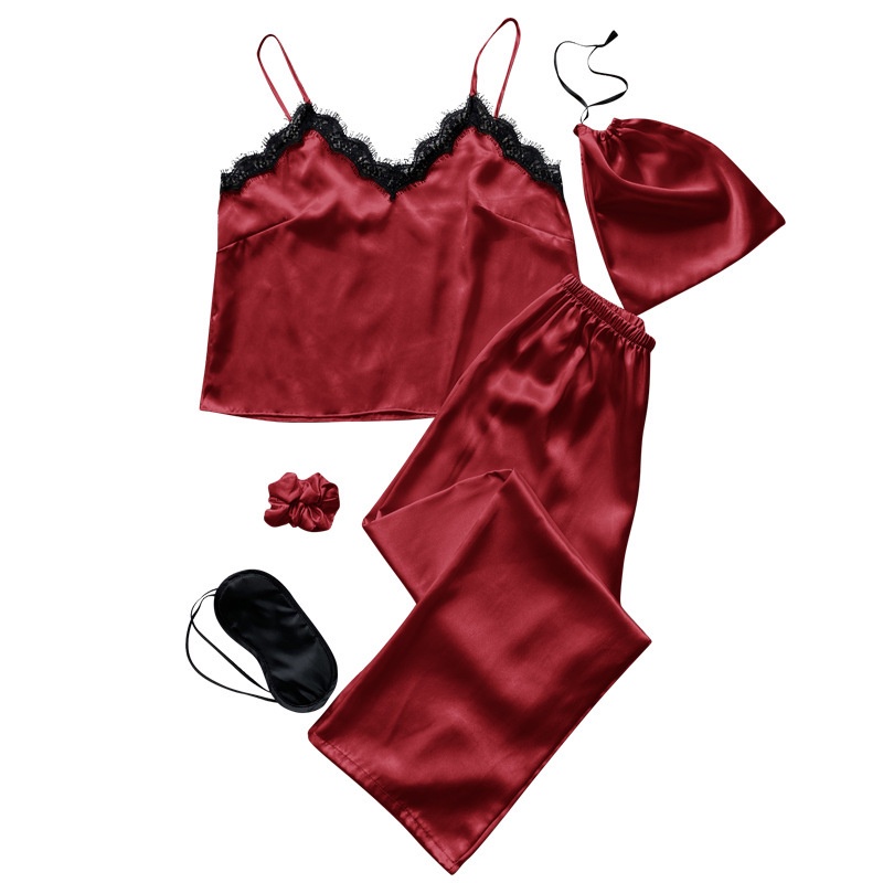 Bộ Đồ Ngủ 5 Món Bằng Lụa Mát Phối Ren Dáng Rộng Thoải Mái Thời Trang Mùa Hè Cho Nữ