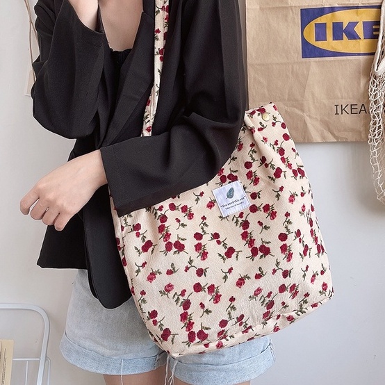 Túi tote vải nhung gân mịn da báo beo bò sữa ngựa vằn hoa nhí ulzzang