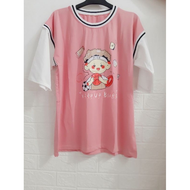 Áo thun bóng rổ nam nữ unisex/Áo phối tay lỡ hình cậu bé