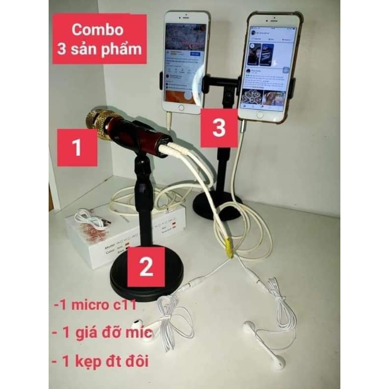 Combo Bộ Mic 3 Sản Phẩm Live Stream Karaoke Tặng Tai Nghe Samsung
