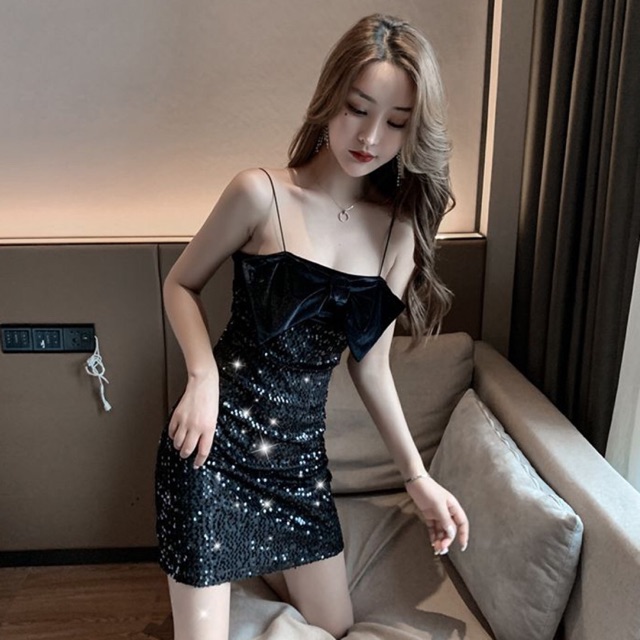 Váy kim sa 2d đính nơ nhung
