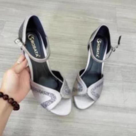 Giày sandal nữ cao gót 7cm hàng hiệu rosata hai màu đỏ xám ro268